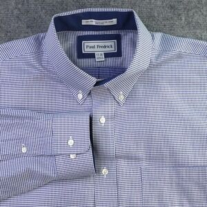 Paul Fredrick Dress Shirt 17 36 Blue Geometric Classic Fit Button Down Cotton